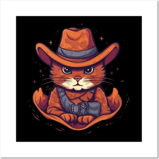 Funny Cat Cowboy Cowgirl Meow Howdy Meowdy Posters and Art